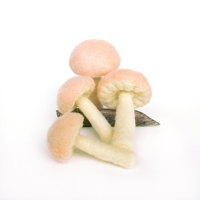 Mushrooms in Sweet Blush Pink - Felted Set of Four Made to Order
