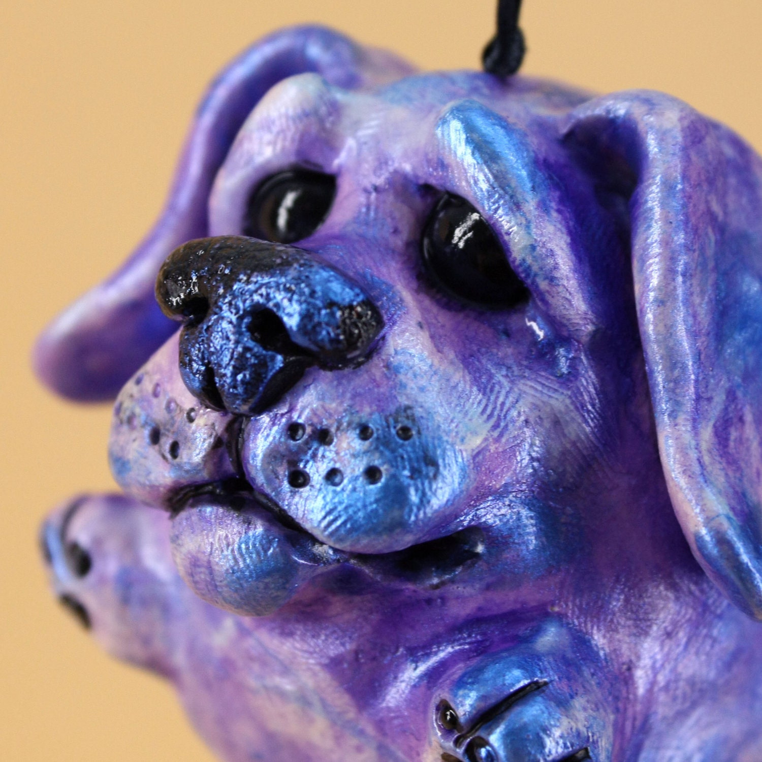 Purple Dog Christmas Tree Ornament, Grozdan the Grape Covered Puppy Sculpture