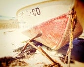 Beach photography -  Cape Cod red fine art print - boat, sand, beach, water
