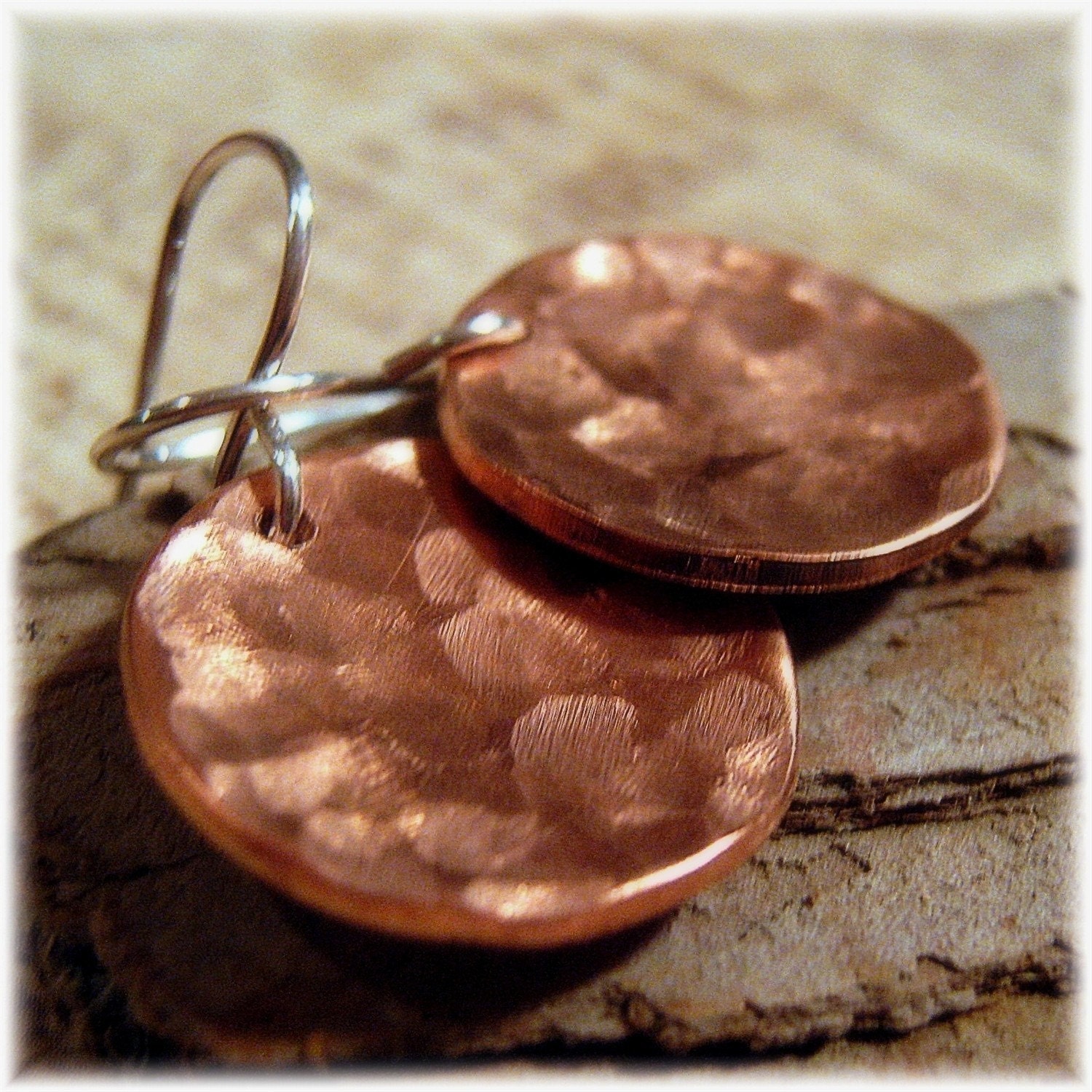 Copper Earrings - Hammered Metal Earrings - Coin Earrings