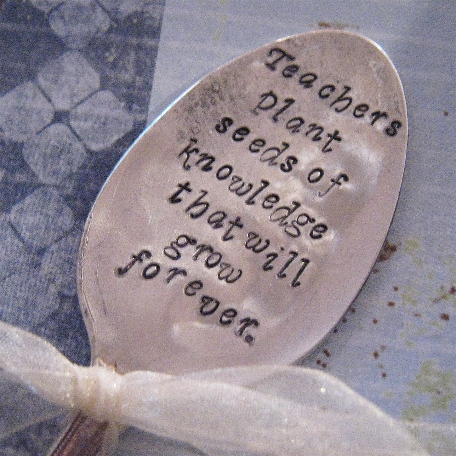 Teachers hand stamped spoon plant marker vintage spoon  Garden Stampings