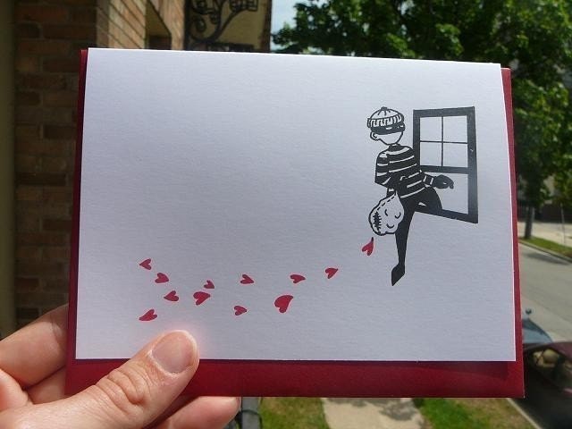 Valentine Card - Robber Love Card - Thief of Hearts - Gocco Card from PaperMichelle