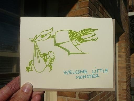 Dinosaur Baby Card - Gocco -  Welcome Little Monster from PaperMichelle