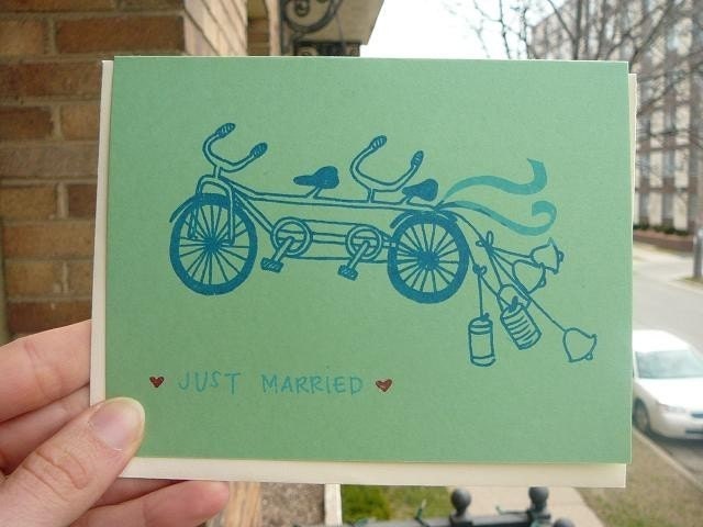 Bicycle Built for Two - Gocco Wedding Card in Seafoam