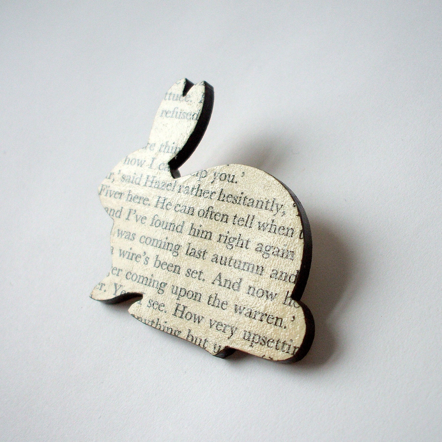 Watership Down - Rabbit brooch. Classic book brooches made with original pages.