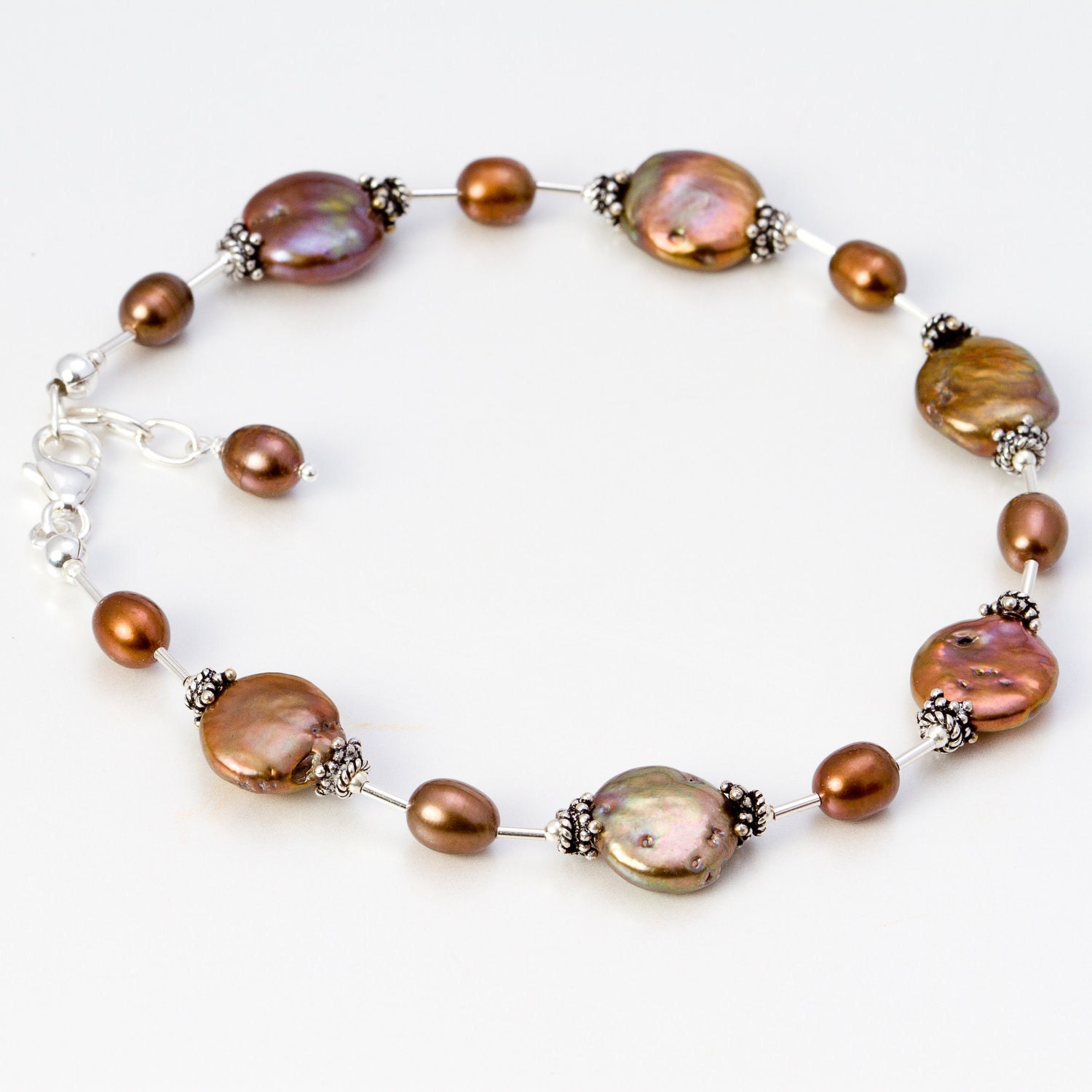 SALE Anklet- Sterling Silver Coppery-Brown Freshwater Pearls