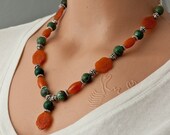Chryscolla and Carved Carnelian Necklace