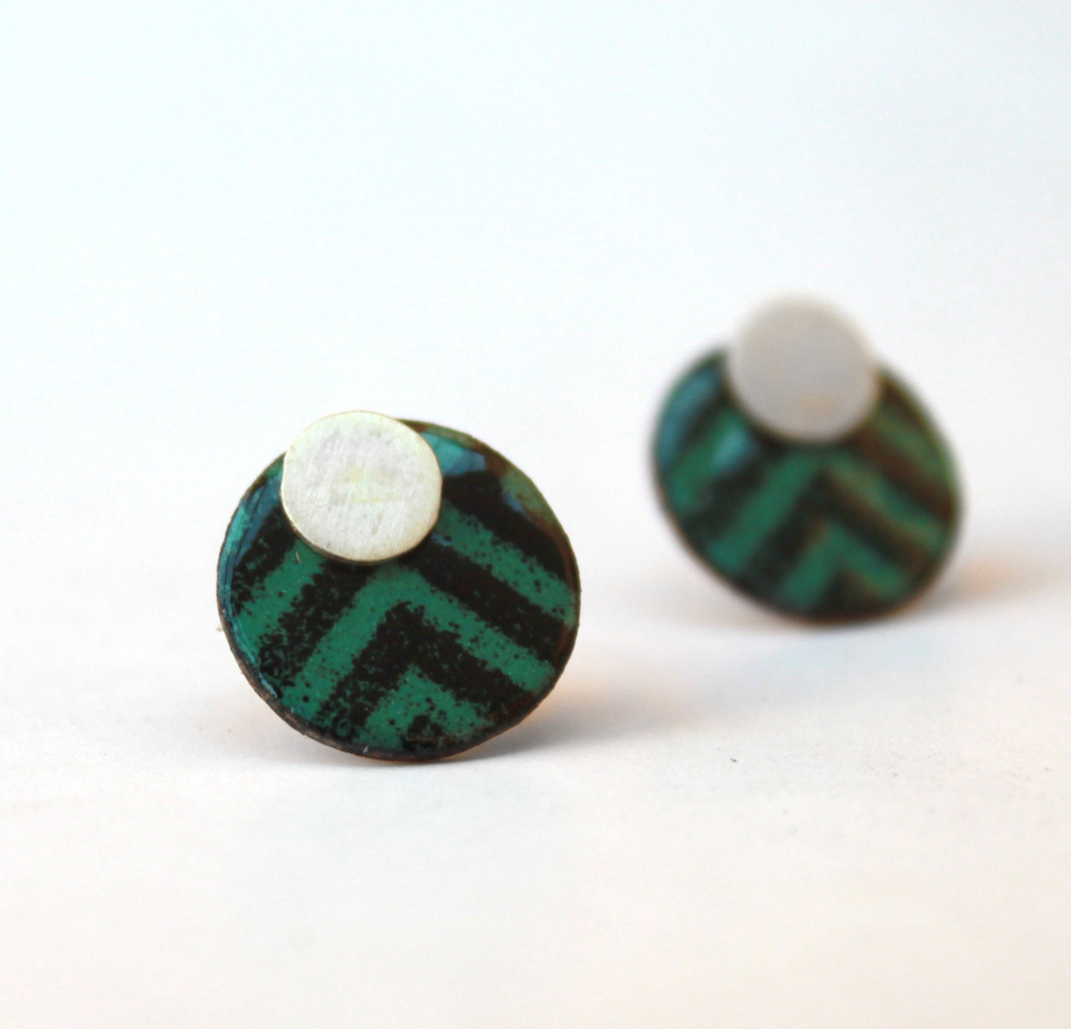 2 in 1-Rombus Stripes- Turquoise and Black Earrings - sterling silver and copper