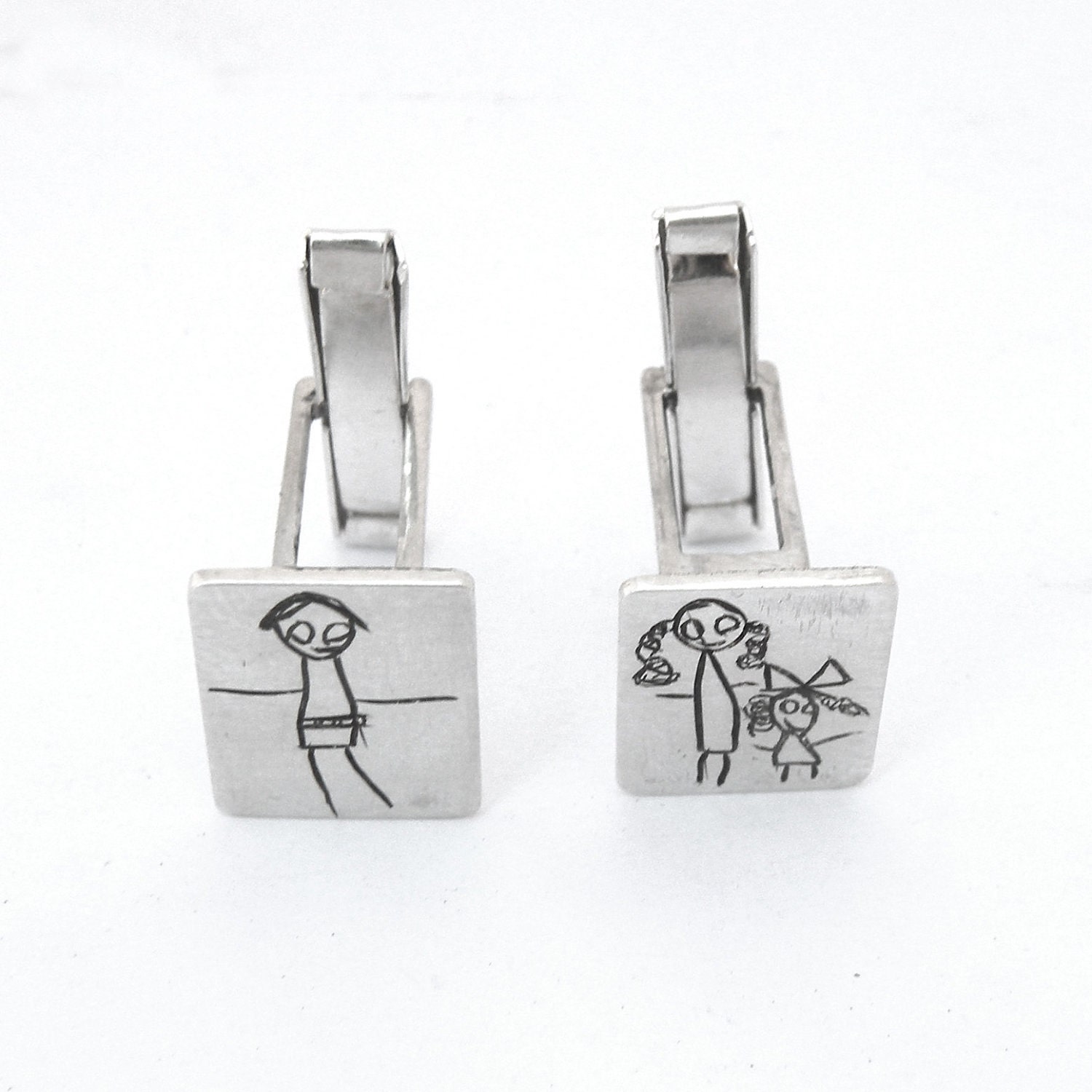 Your Child's Drawing on a Cuff Links- Personalized- Made to order- sterling silver