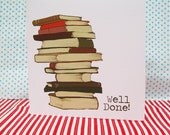 Stack of Books Well Done Printed Card 5 x5"