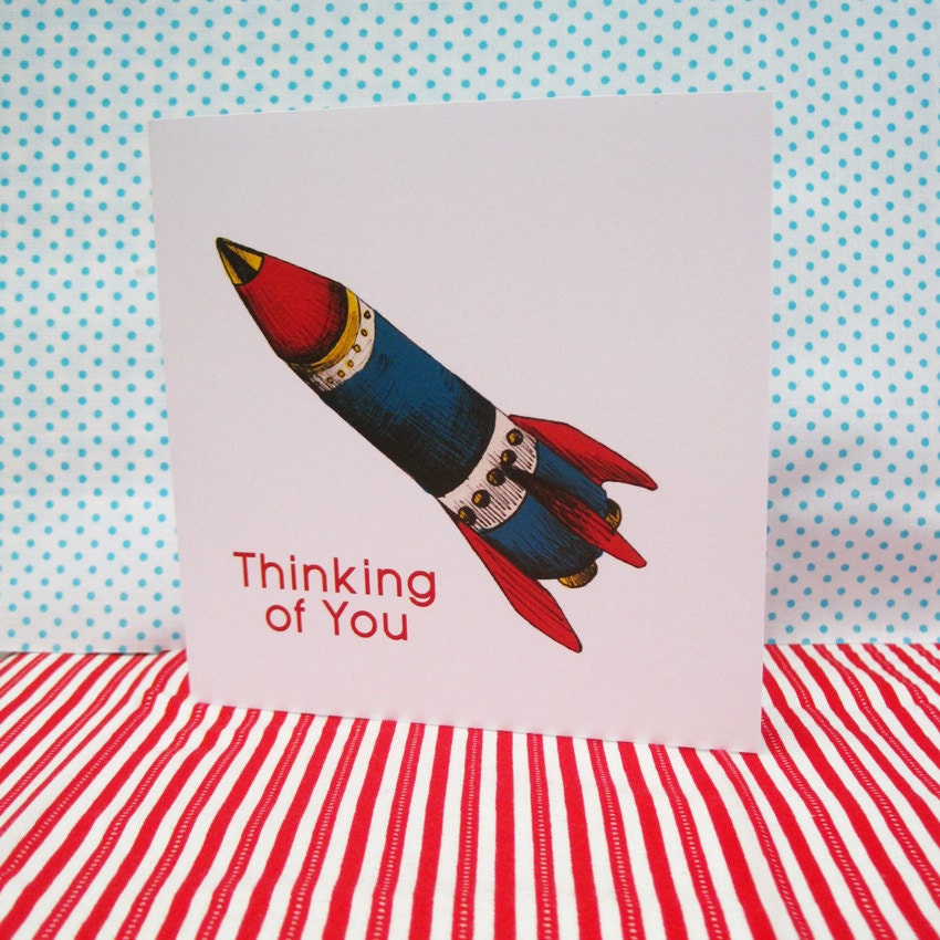 Space Rocket Thinking of You Printed Card 5 x5"