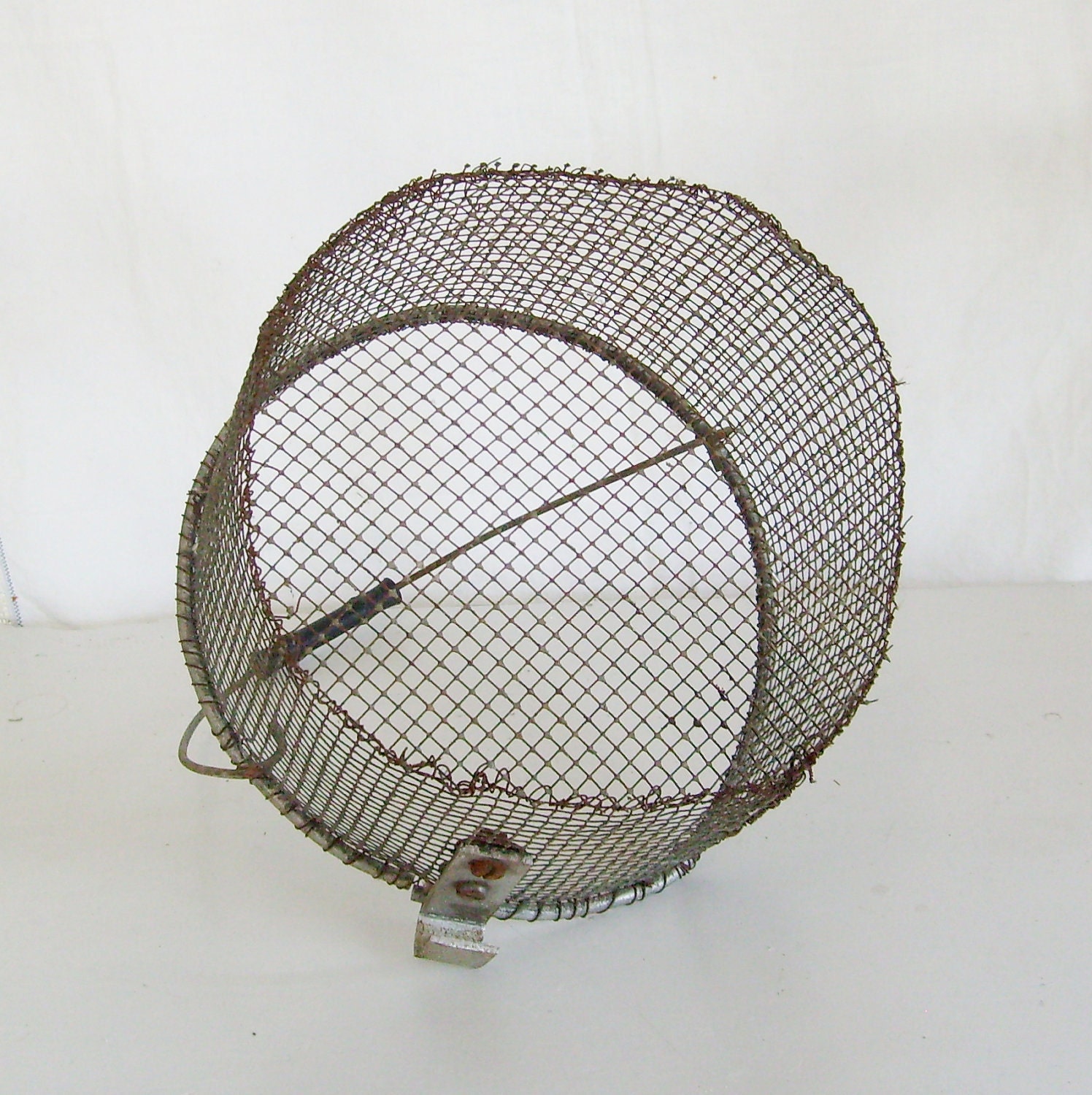 Antique wire farm basket egg carrier with hook img