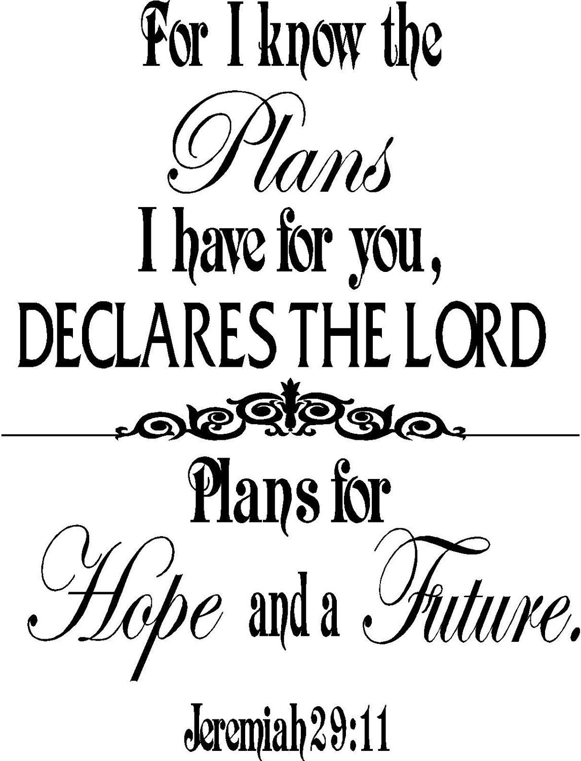 For I know the plans Jeremiah 29:11 Wall Art Words Vinyl Lettering Decals Free Shipping to U.S.