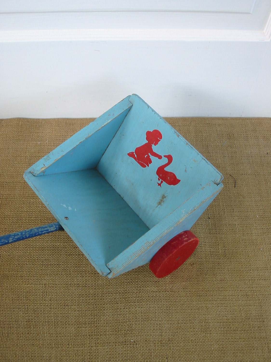 Vintage Children Toy Wood Girl Boy Push Blue Red