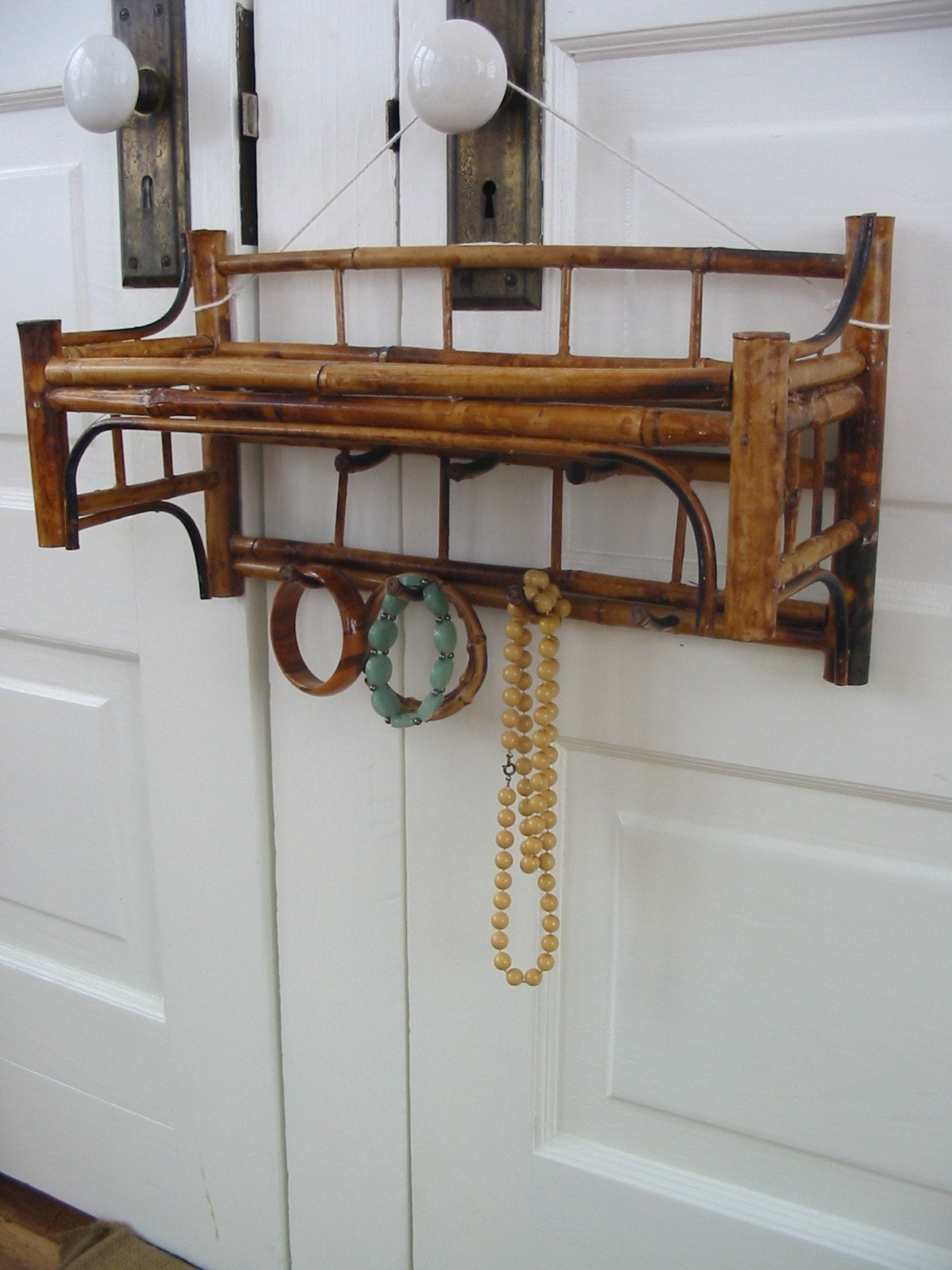 Vintage Bamboo Shelf with Hooks