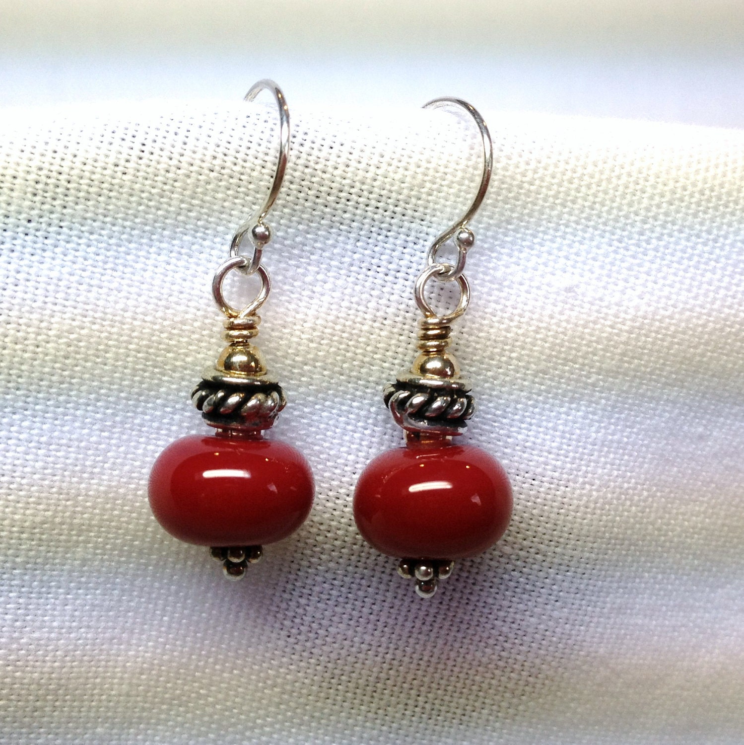 Red Art Glass Sterling Silver Earrings