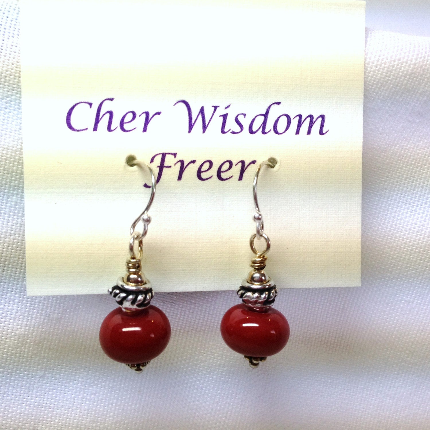 Red Art Glass Sterling Silver Earrings