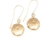 Golden Citrine Dot Earrings, Recycled 14k Gold Dangle Earrings with Designer Facet, Handmade by Michelle Lenae Jewelry