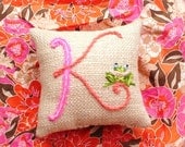 Gift Idea  Hand Embroidered Monogram Mini Pillow with Choice of Single Motif Simple Style