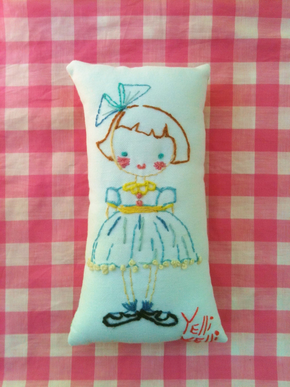 Your Child Freehand Stitched on Pillow Customized for Colors