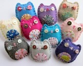 Wholesale Lot of 8 Eco Felt Kitty Cat Brooches Pins Vintage Fabric Cute Lucky Cats