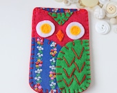 Felt Owl Iphone 5 Samsung Blackberry Case Cozy Made to Order Pink Green