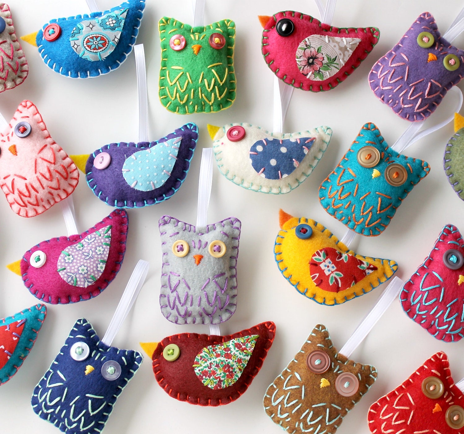 Wholesale Lot Set of 16 Eco Felt Owl and Bird Ornaments Party Favors Eco Friendly