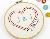 Custom Embroidered Heart Monogram Initial Hoop Wedding Gift Wedding Date Personalized Bride 6 inch