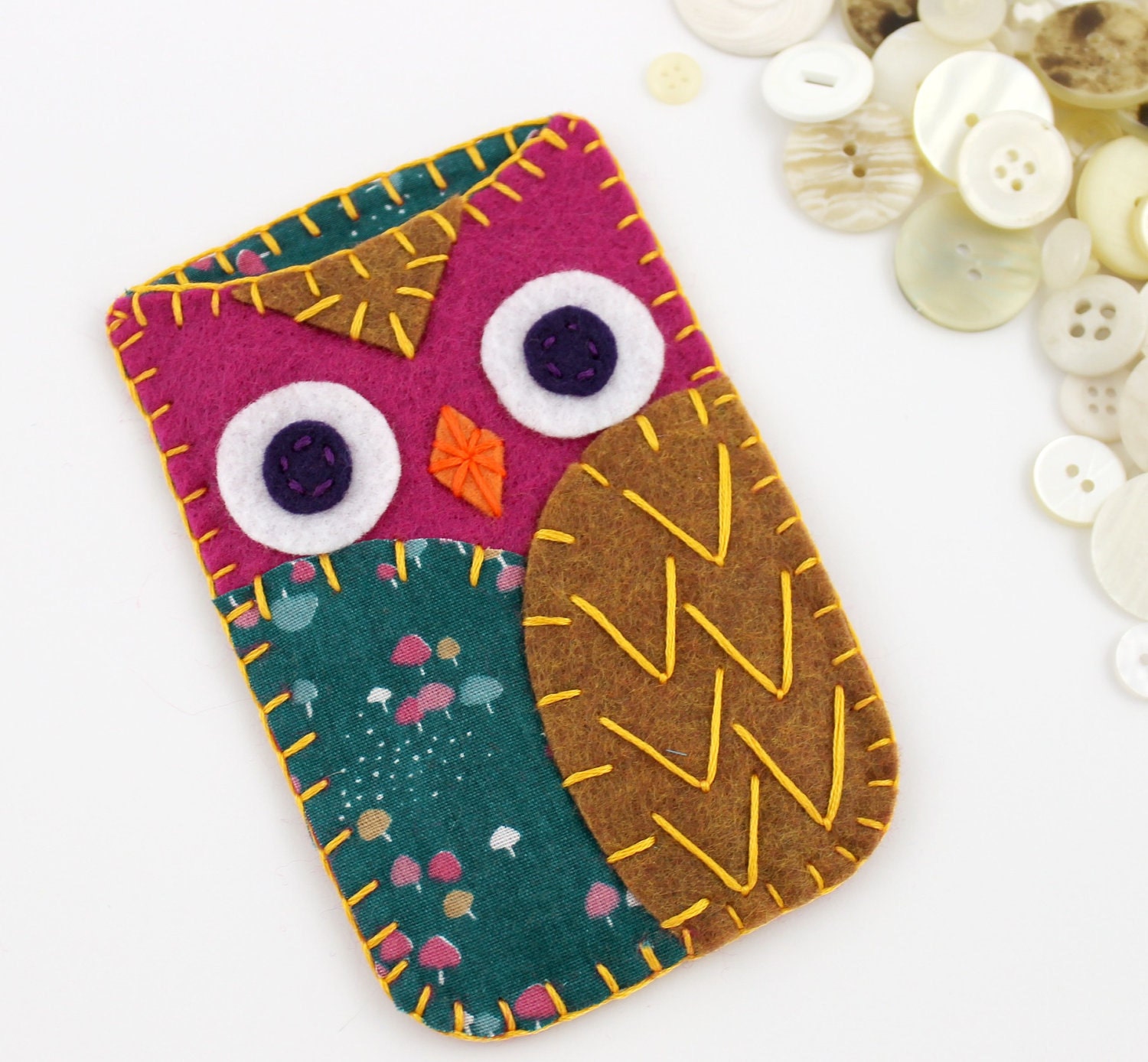 Felt Owl iPhone Samsung Blackberry Case Cozy Fuschia Brown Teal Fuschia MADE TO ORDER