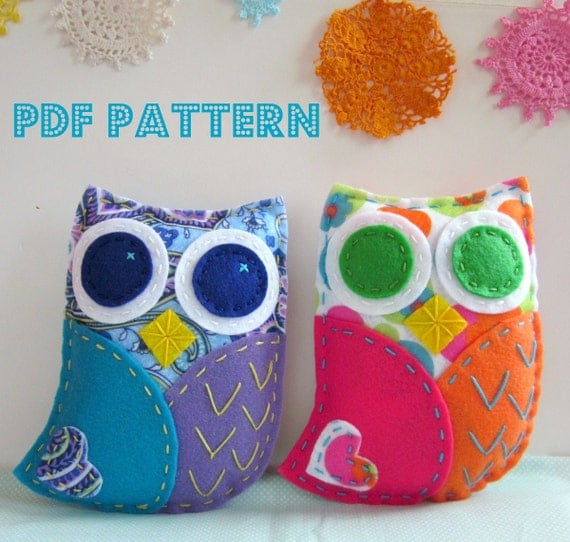 PDF Owl Softie Pattern Felt Hand Sewing Embroidery Project Toy Cute Plush