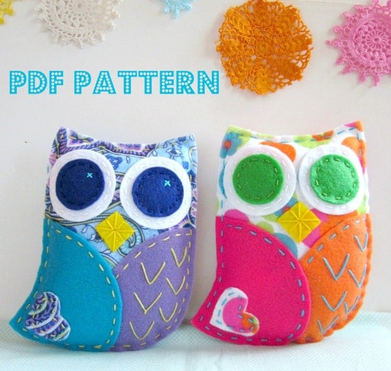 PDF Owl Softie Pattern Felt Hand Sewing Embroidery Project Toy Cute Plush