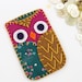 Felt Owl iPhone Samsung Blackberry Case Cozy Fuschia Brown Teal Fuschia MADE TO ORDER
