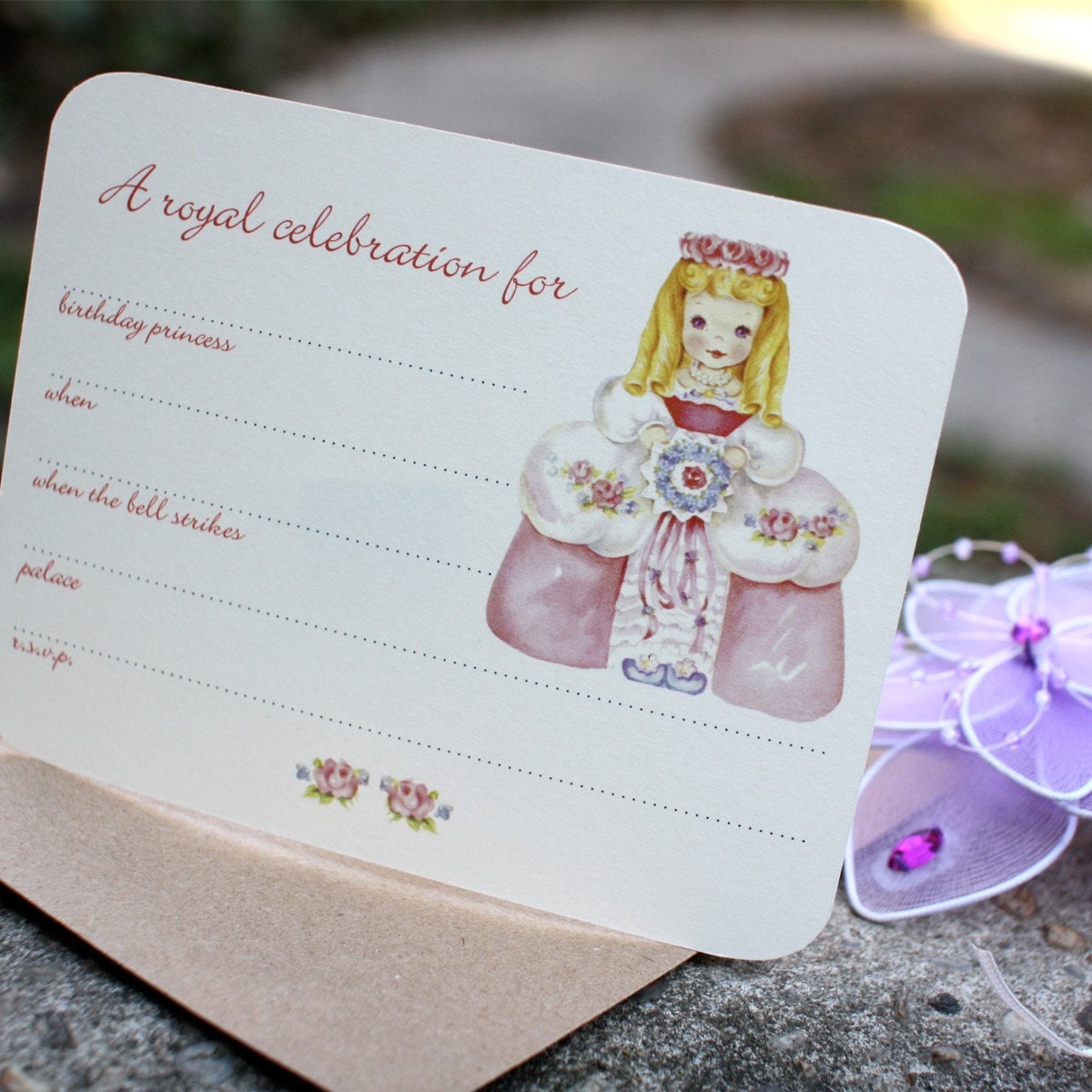 Princess birthday card-  Fill-in (set of 10)