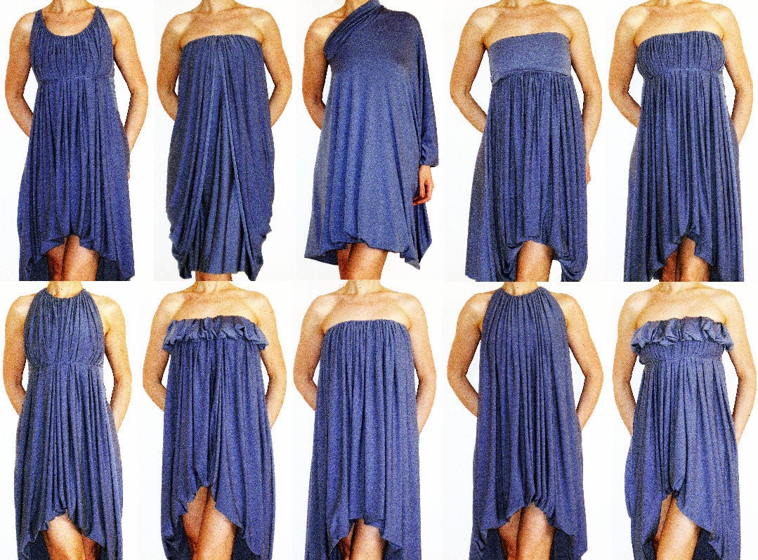 Convertible Wrap Infinity Multi - way dress or Tunic in Bluish-grey jersey - more than 18 ways to wear, No.1