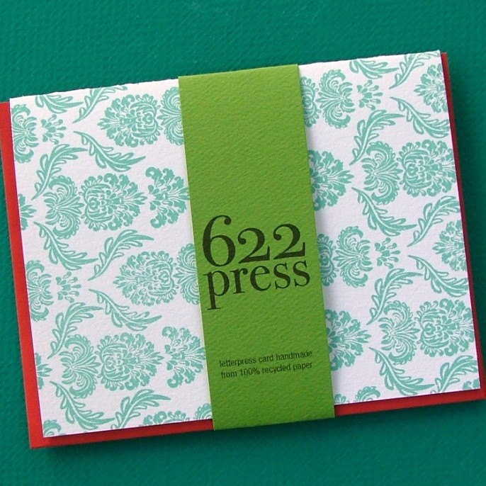 Robin's Egg Damask letterpress notecard