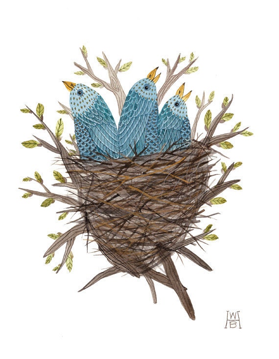 Fledglings No. 2 bluebirds original watercolor painting