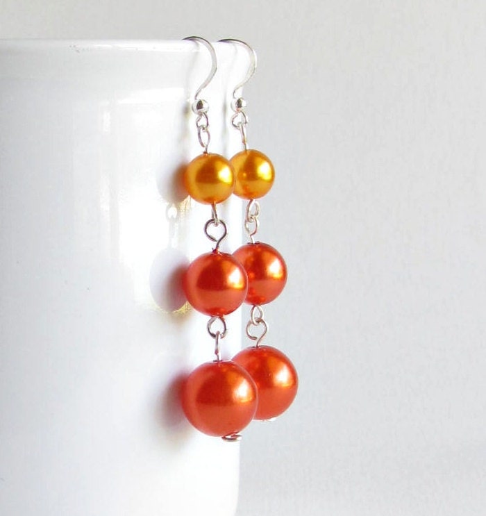 Nectarine Earrings - Orange Glass Pearls - heartsabustin