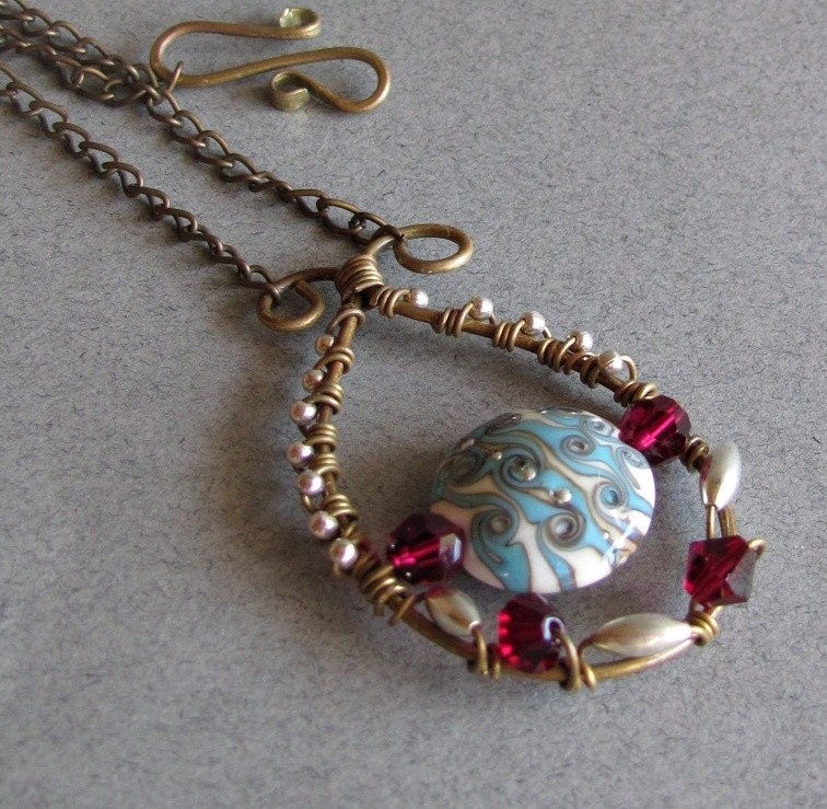 Wire Wrapped Necklace - Lampwork - Jewelry Affaire