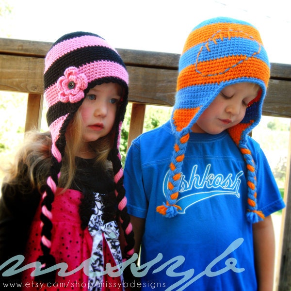 Crochet Hat Pattern - Easy Striped Flap Hat -  kid size - PDF pattern - Fun Photography Prop - Instant Download