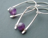 Silver Inverted Hoops Sterling Silver Hoop Earrings amethyst Earrings Amethyst Birthstone Jewelry