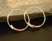 Small Silver Hoops Copper Wire Wrapped Mixed Metal Lightweight Sterling Silver Hoops minimalist jewelry