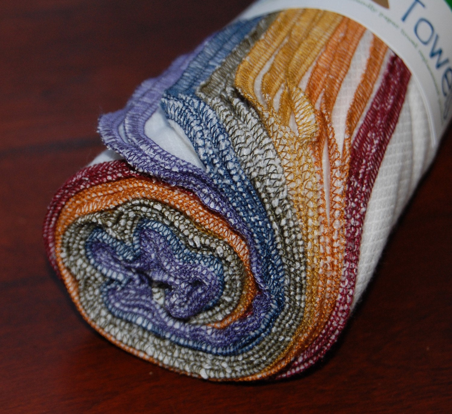 24 Bird-E Towels - multi pack - dark rainbow thread edges - eco friendly paper towel alternative - unpaper - paperless towel
