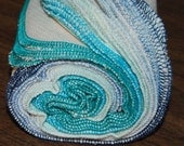 24 Organic Bird-E Towels with variety of blues turquoise teal Edges - unbleached cotton - paperless towel - unpaper