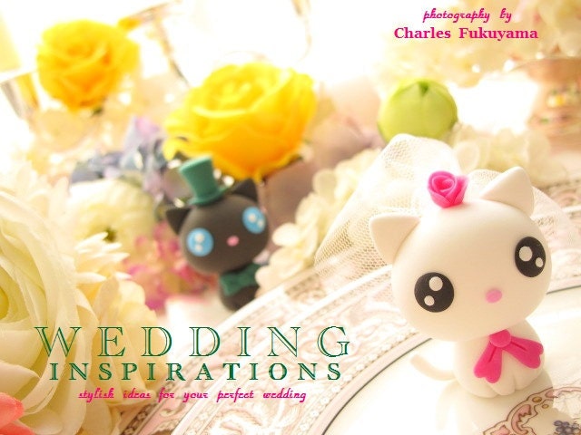 bride and groom  cat and  kitty Wedding Cake Topper
