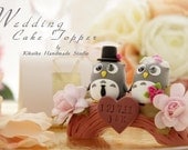 LOVE ANGELS Wedding Cake Topper-love Owls with bridge