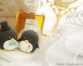 bride and groom Penguins Wedding Cake Topper with crystal crown