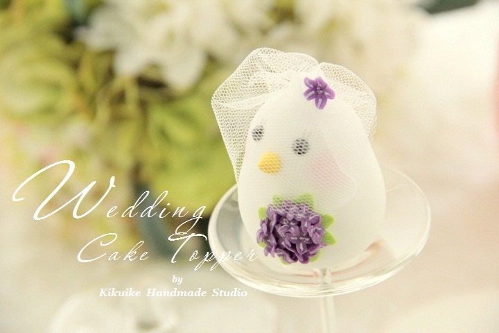 Handmade love birds bride and groom wedding cake topper