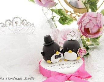 bride and groom Penguins Wedding Cake Topper