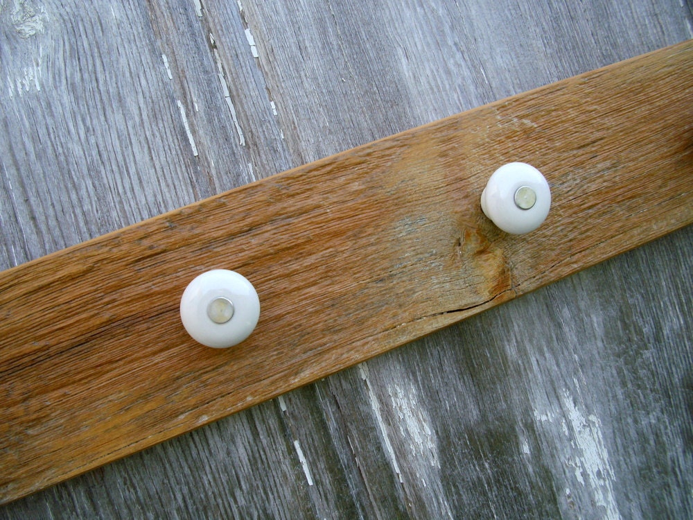 Peg Rack of Antique Barn Wood with Porcelain Knobs