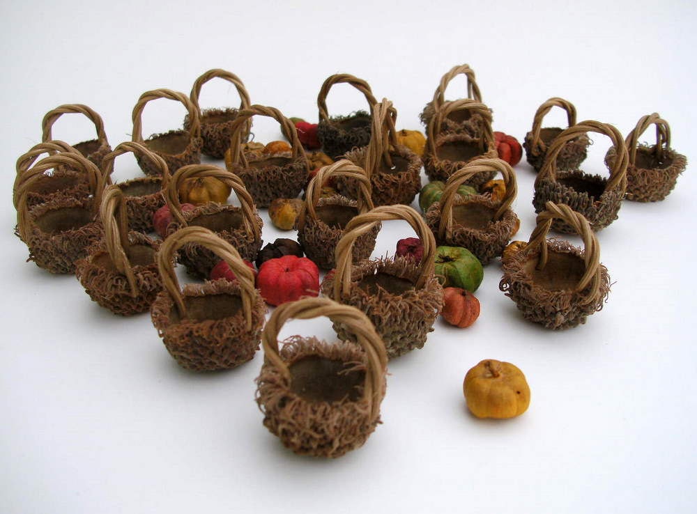 Handmade Miniature Baskets from Acorns -- Group of 22